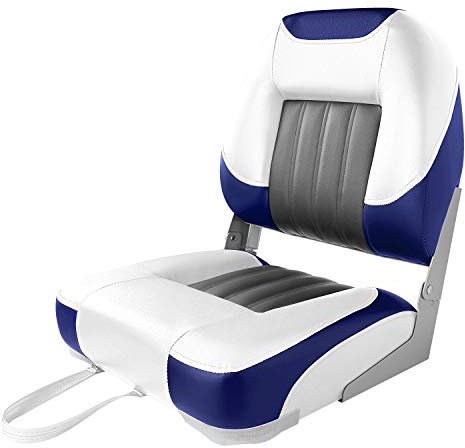 XGEAR Fold-Down Boat Seat, High Back Fishing Boat Chair, Blue, 1-Pack