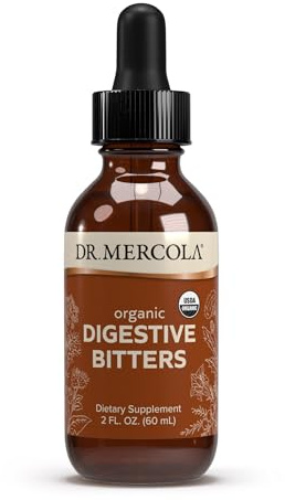 Dr. Mercola Digestive Bitters Liquid Drops, 60ml (30 Servings) | Eight Botanicals in an Alcohol-Free Formula, Features Burdock Root, Dandelion Leaf, Fennel Seed & More, Citrus Flavour