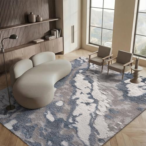 SAFAVIEH Horizon Shag Collection Area Rug - 6' x 9', Grey & Blue, Modern Abstract Design, Non-Shedding & Easy Care, 2-inch Thick Ideal for High Traffic Areas in Living Room, Bedroom (HZN890G)