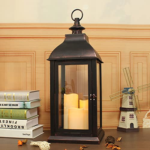 1Pack Decorative Lantern 24.80 H with Dancing Flame LED Timer Candle,ON/Off/Timer LED Candle with 6hours,Hanging Lantern for Outdoor Garden/Indoor Use.