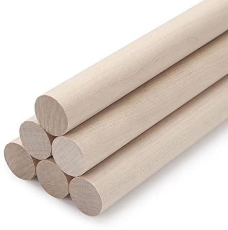 Holzstäbchen Holzstäbe zum Basteln, 6 Stück 1,9 cm x 38 cm Rundholz Holzstab Rundstab Holz für Makramee, Kunstprojekte, Modellbau, DIY Handwerk, Backen, Tortenstützen-Natürliche und Unbearbeitete