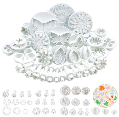LYQQY Stampini per Fondente, 33 Pezzi Stampini per Biscotti Fondente Torta Decorazione DIY Taglierina Glassa Stampi Modelling Tool Kit Set per Feste di Compleanno, Pasqua, Natale, Festa,Bianco