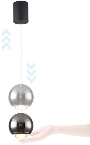 Creativo Sollevamento Illuminazione Interruttore a sfioramento Dimmerazione Luce a sospensione Camera da letto Salita e discesa Regolabile Luci sospese Alluminio Lampadari LED Calda Luce (Nero perla)