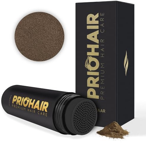 PRIOHAIR Ansatzpuder - Sofort Streuhaare zur Haarverdichtung für Männer und Frauen - Kahle Stellen, grauer Ansatz, Haarausfall (Medium Brown)