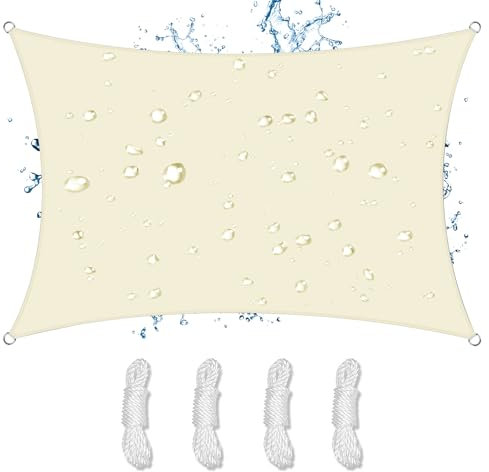 NAKIHOUSE Sonnensegel Wasserdicht 3x4m Rechteckig Premium PES Polyester Sonnenschutz Windschutz Segel 98% UV-Schut Sunsegel für Balkon Terrasse Garten Camping Outdoor, Cremeweiß