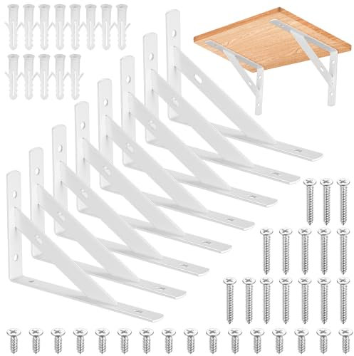 8 Piezas Soportes para Estantes de Pared, Escuadra para Estanterías, Soportes Estantes Triangulares de 90 Grados Angular de Montaje en Pared Pesados para Cocina Libros Estante (8 PCS Blanco 150X95MM)