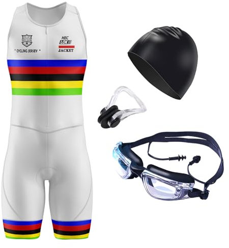 Triathlon Anzug Herren - ärmellos Einteiliges Radtrikot - Trisuit Einteiler - Fahrrad Skinsuit -Wettkampfprofi Gepolstert - Radfahren - 3Taschen für Wettkampf Run, Cycle, Swim (TYP-1,3XL)