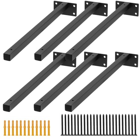 CHUENKUK 6 soportes flotantes de 40 cm, color negro, soportes para estanterías de metal, soporte de pared para estanterías