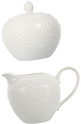 Alipis Ceramic Sugar Pot and Milk Jug 2 Pcs Set with Lid for Coffee Tea Drinking and Home Kitchen