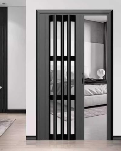 Puerta Plegable Puerta Plegable Interior de Pvc, Puerta Corrediza para Pasillo de Dormitorio, Separador de Ambientes, Mampara de Puerta Plegable, Puertas de Acordeón para Entrada de Armario(Black,36x8