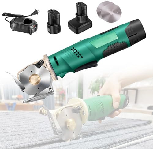 LVSEWOA Forbici elettriche Senza Fili 12v taglierina Rotante Portatile Ricaricabile Potente taglierina per Tessuti/tappeti/Pelle/Gomma/Cartone, 2 batterie, 2,5 cm