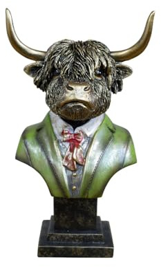 Gifts Direct 2 U Highland Cow Bust Ornament Resin Statue Quirky Animal Head Wall Home Decor