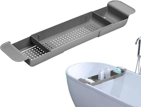 Plateau de Bain | Tablette pour Baignoire Extensible,Support À Drainage Rapide Organisateur De Stockage Spa Maison pour Appartement Hôtel Résidence Gel Douche Shampooing