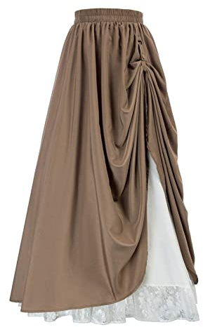 Jupe médiévale pour femme - Double couche - Jupe mi-longue Renaissance - Taille élastique - Jupe traditionnelle midi avec volants - Jupe trapèze victorienne - Jupe superposée - Tenue de festival pour