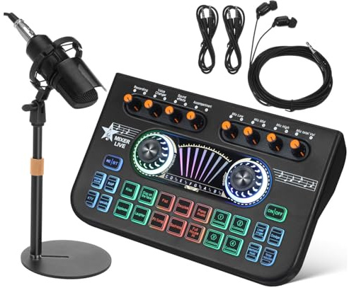 Operitacx Kit de Micrófono y Tarjeta de Sonido para Podcast, Cambiador de Voz y Sonido Profesional, para Creadores y Streaming