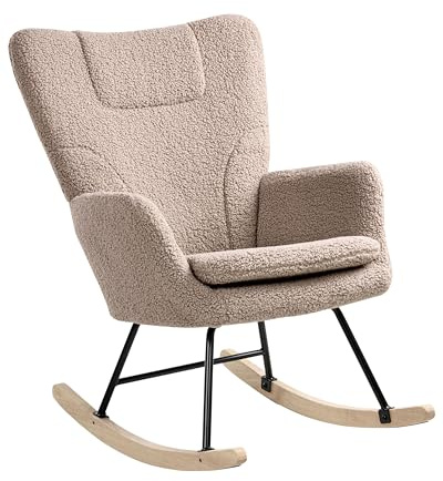 Beliani Schaukelstuhl Bouclé Teddy Stoff Taupe modern Babyzimmer Schaukelsessel Sandve