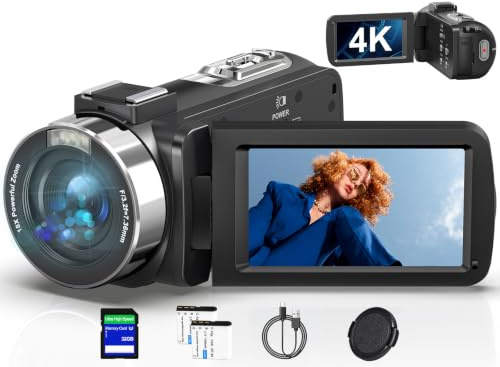 Caméscope 4K Caméra Vidéo 80MP Vision Nocturne Zoom 18X Vlogging Camera