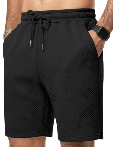 LVCBL Kortbyxor för män, sommar, fritid, shorts, elastisk midja med fickor, svart, XL