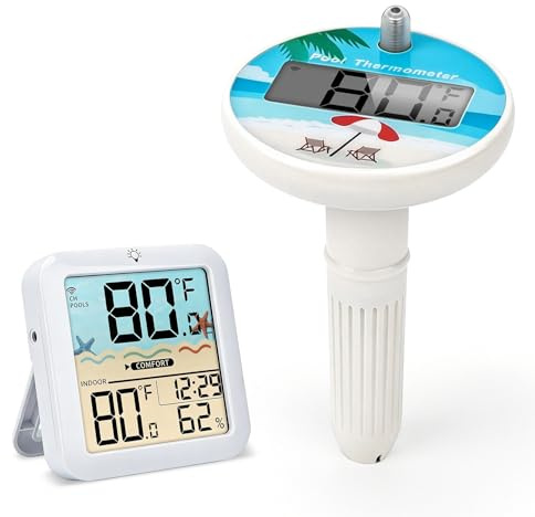 Termómetro inalámbrico para piscina, termómetro de agua flotante – Termómetro inalámbrico para piscina hasta 100 m de alcance en exteriores, IP68, pantalla digital, termómetro inalámbrico para bañera