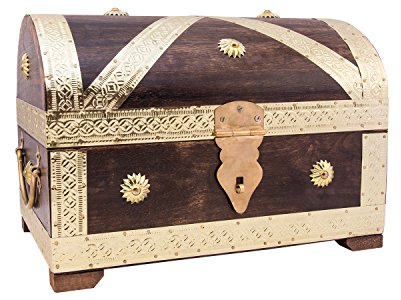 Truhe Piratenkönig aus Holz in braun und gold, die vintage Schatztruhe/Piratentruhe ist das ideale Geschenk (groß)