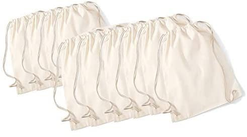 Web-Textilien24 Turnbeutel Baumwollrucksack Stoffbeutel inkl. Kordelzug Natur 36x46cm 10er Pack
