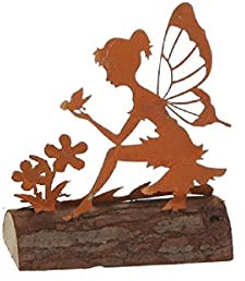 linoows Gartenfigur Elfe auf Baumstamm, kleine Garten Skulptur, Elfenfigur, Gartendeko