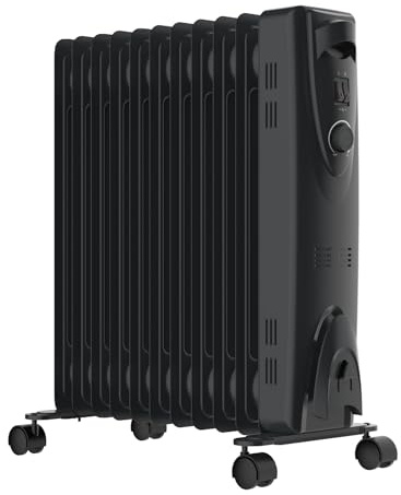 MYLEK Oil Filled Heater Radiators 2500W, Electric Portable Black Heaters, Adjustable Thermostat, 3 Heat Settings, Energy Efficient, Safety Tip Over Protection (2.5KW Black)
