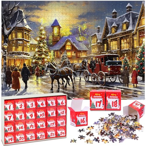 Yotako Adventskalender 2025 Puzzle Weihnachts, 1008 Teile Weihnachten Countdown Kalender, 24 Boxen Puzzles für Countdown bis Weihnachten, Weihnachtskalender Geschenke (Stil A)