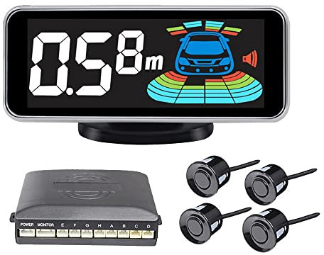 TOTMOX Kit de sensor de aparcamiento con sistema de radar de marcha atrás para coche, alarma y recordatorio de voz, pantalla LED de alerta trasera automática, sistema de monitoreo de conducción
