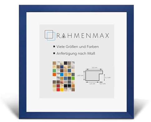 RahmenMax® Morena Bilderrahmen Holz 28x28 cm zum Aufhängen/Bilderrahmen Maßanfertigung möglich/MDF Posterrahmen/Bilder Rahmen in Ozeanblau mit 1mm klarem Acrylglas/Puzzle Rahmen