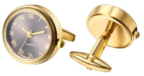 Avaner Manschettenknöpfe Uhr Gold Rund: Cufflinks Watch Herren Manschettenknopf Römische Ziffernskala Analoge Quarz Uhr für Hemd Hochzeit Geschäft