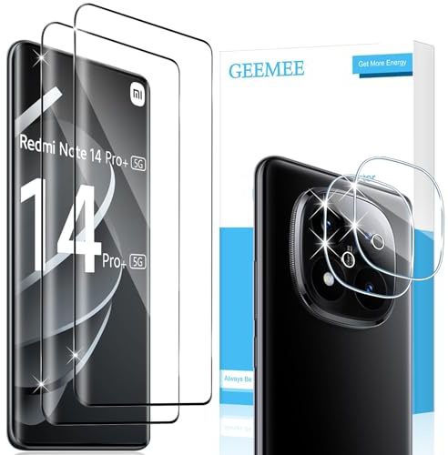 GEEMEE 2+2 Piezas para Xiaomi Redmi Note 14 Pro Plus 5G/Note 14 Pro+ 5G Protector de Pantalla y Protector de Lente de Cámara, 9H Dureza HD Cristal Templado Anti-Arañazos Vidrio Templado Protectora