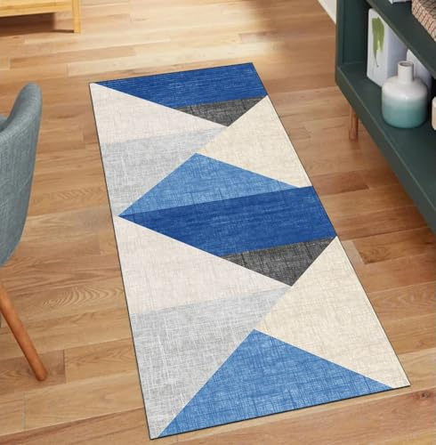 Tapis de couloir antidérapant bleu 70 x 150 cm patchwork décoration d'intérieur antidérapant lavable pour couloir
