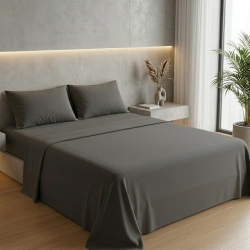 Ruggeri Completo Letto Matrimoniale in Microfibra Morbida, Set 4 Pezzi con Lenzuolo Sopra 240x280 cm, Lenzuolo con Angoli 170x200 cm e 2 Federe 50x80 cm, Traspirante e Resistente (Grigio Antracite)