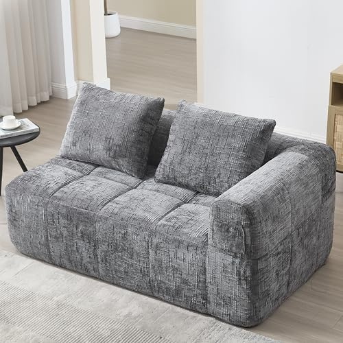 DRIXNO Ecksofa mit Schlaffunktion, Cloud Boneless Couch mit Tiefer Sitzfläche, 2 Sitzer Bequemes Chaiselongue-Sofa, Schlafsofa Freistehend, Weiches Sofa mit Rückenkissen, 158x90x60 cm, Grau