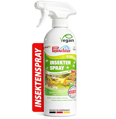 PASTACLEAN Insektenspray 750 ml – Insektenabwehr Spray mit Geraniol, hält Mücken, Fliegen, Ameisen, Zecken, Motten, Silberfische, Spinnen fern – Langzeitschutz für Haus, Garten, Camping