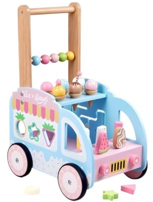 FytStycale Pousseur d'Éveil en Bois pour Enfant | Chariot à Glaces avec Circuits de Perles, Jouet Éveil pour Tout-Petits, Apprentissage Précoce pour Stimuler l'Imagination
