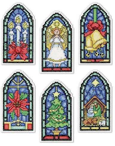Design Works Counted Cross Stitch Kit 2X4 Set of 6-Stained Glass Ornament (14 Count) DW5909