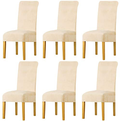 LANSHENG Stuhlhussen 6er Set, Universelle Abnehmbare Waschbar Samt Stuhlhussen, Universale Stretch Esszimmerstühle Stuhlbezug für Küche, Restaurant (Beige, 6er Set)