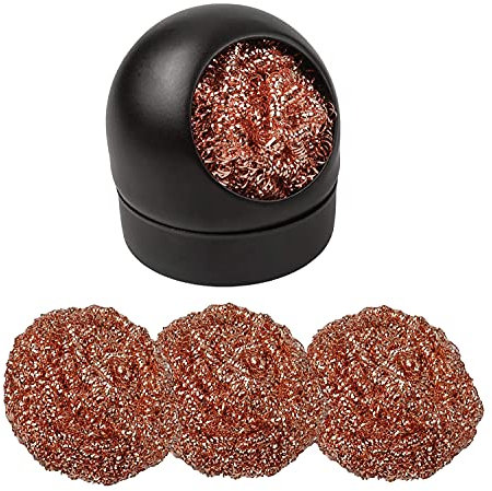 Pulitore per punta di saldatura, detergente per punte in ottone, 1 supporto per saldatore con lana a spirale, 3 spugne per saldatura in metallo, spugna a secco in lana metallica per la pulizia di