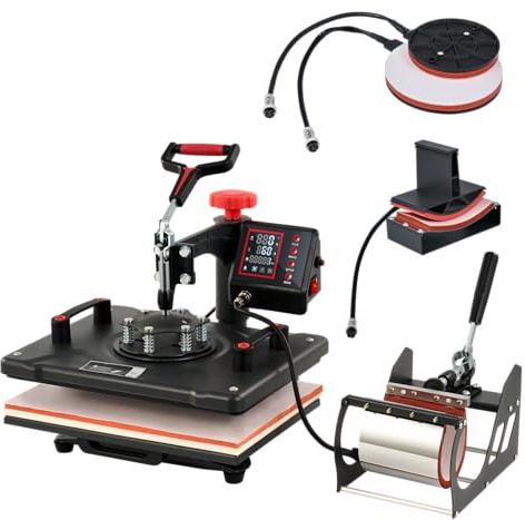 CREWORKS 30x38 cm Heat Press Machine, Professional 5 in 1 Swing Away Sublimation Heat Press for Clothes Caps Mugs Mouse Pad Tote Bag and More for DIY Charity or Business (30×38cm 5 in 1)