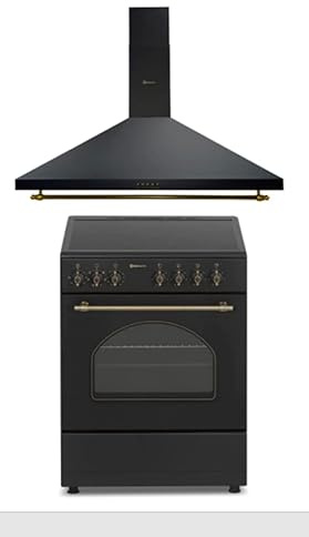 PACK COCINA ELÉCTRICA VITROCERAMICA CON HORNO ANCHO 60 CM + CAMPANA EXTRACTORA ANCHO 90 CM/ESTILO RETRO NEGRO RUSTICO