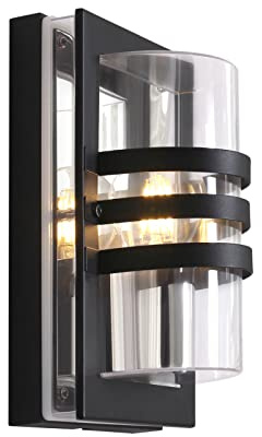 DAWALIGHT Außenwandleuchte E27, Wandleuchte Aussen Wasserdicht IP44, Edelstahl und HD PC Lampenschirm Wandlampe für Außen Innen Garten Flur Küche Bad Balkon, Schwarz