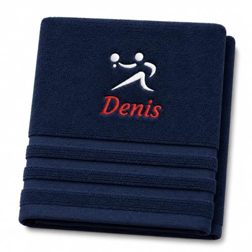 Pet-Jos Personalisiertes Handtuch mit Namen Schön gestickter Sport Name Handbadetuch 100% Baumwollhandtuch Sportliche Motive Personalized Custom Towel with Name (140 x 70 cm, Tennis)