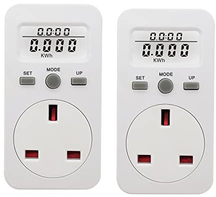3 Pcs Power Meter Energy Monitor Plug, UK Plug Plug-in Digital LCD Energy Monitor Watt Meter Power Meter Electricity Electric Usage Monitoring Socket Energy Cost KWH Meter Consumption Analyzer
