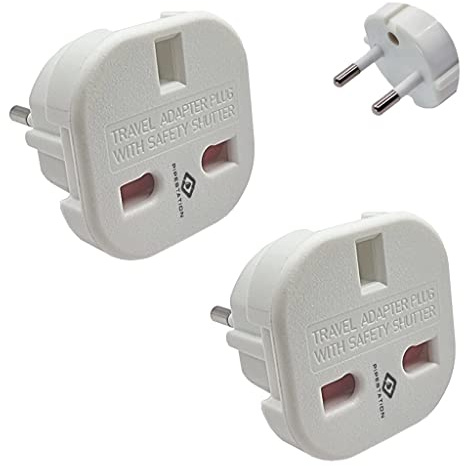 Pipestation UK to European Plug Adapter - 2 Pack - Travel Plugs UK to EU - Universal Adapter Plug United Kingdom to Europe Type C, E, F - EU Travel Adaptor - Small, Light & Compact Adapter