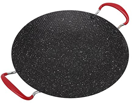 Otufan Poêle à Barbecue Coréenne, Gril Antiadhésif pour Barbecue Coréen Rond avec 2 Poignées Anti-brûlure pour Cuisinière Gaz, Table Cuisson électrique(38CM)