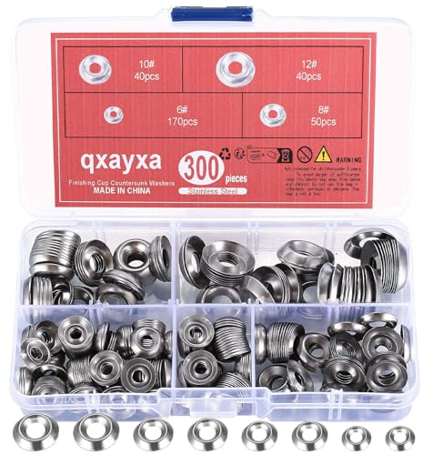 qxayxa 300 Pcs Finish Washers,Finishing Washers, Countersunk Washers, #6#8#10#12 Stainless Steel Cup Countersunk Finish Washers Set, Finishing Cup Countersunk Washer Assortment Kit