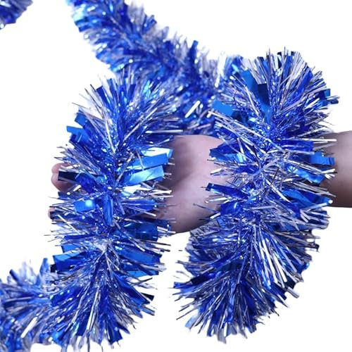 10 Stück 2m * 9cm Weihnachtsbaum Girlande, Lametta Weihnachtsbaum Girlande Metallisch Lametta Weihnachtsbaumschmuck Girlande glänzend für Weihnachten, Hochzeiten, Geburtstage Dekoration -Silber Blau