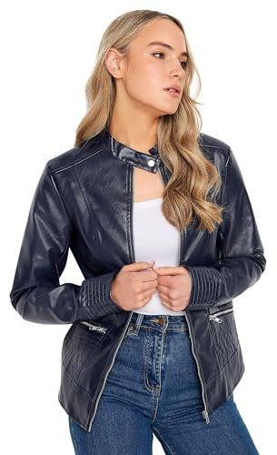 Long Tall Sally - Lts Tall Blue Faux Leather Funnel Neck Jacket - Women's
